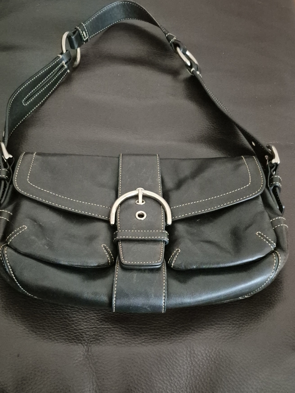 Y2K Coach Classic Black Shoulder Bag with Silver Buckle 3653